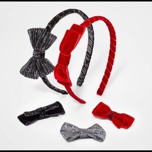 Christmas toddler girl hair accessories headband clip bow red silver black